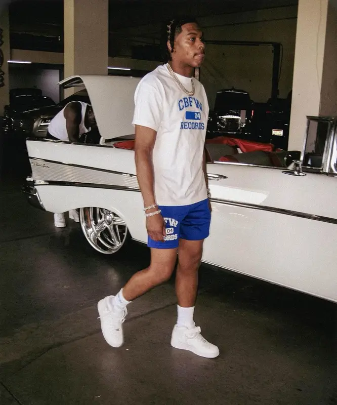 Lil Baby outfit in One Million Clothing and Nike, 2023