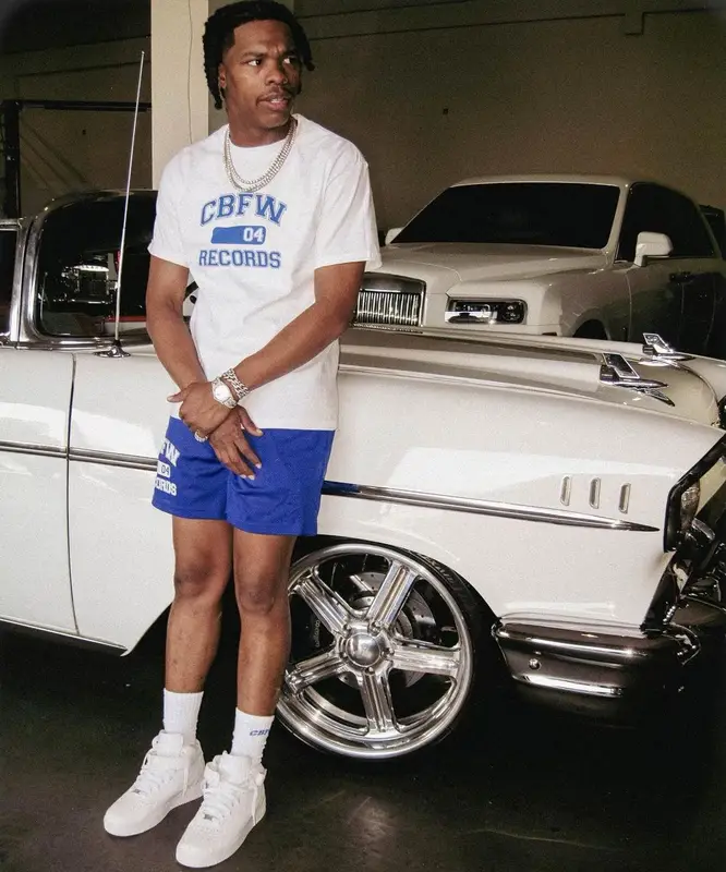 Lil Baby outfit in One Million Clothing and Nike, 2023