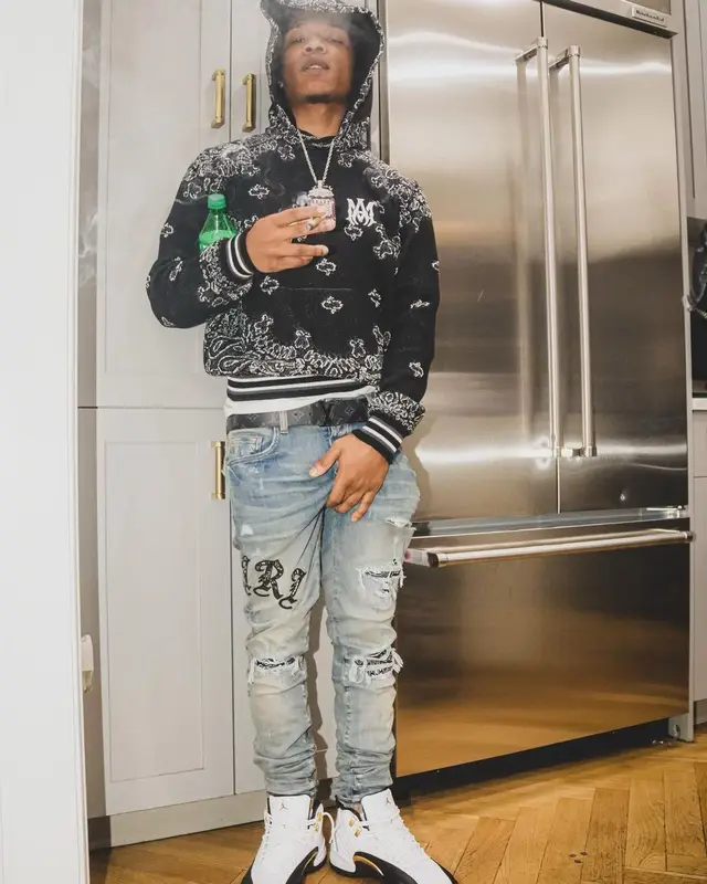 B Lovee outfit in Amiri, Jordan, and Louis Vuitton, 2021