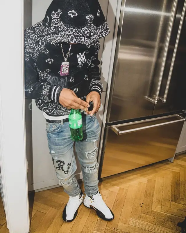 B Lovee outfit in Amiri, Jordan, and Louis Vuitton, 2021