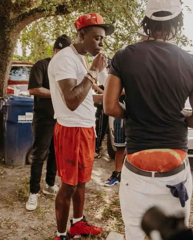 Bobby Shmurda outfit in Bape, Mitchell & Ness, and Eric Emanuel, 2023