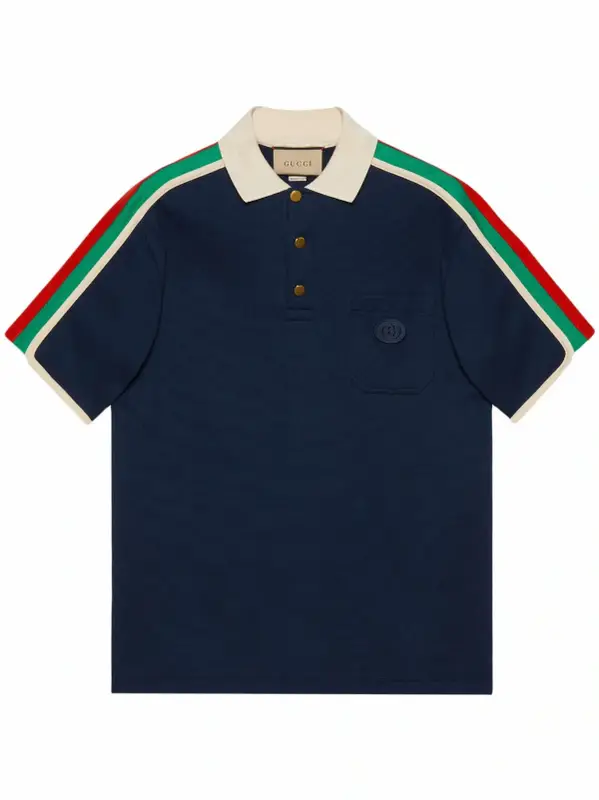 Gucci Cotton Jersey Polo Shirt With Web In Blue $1100