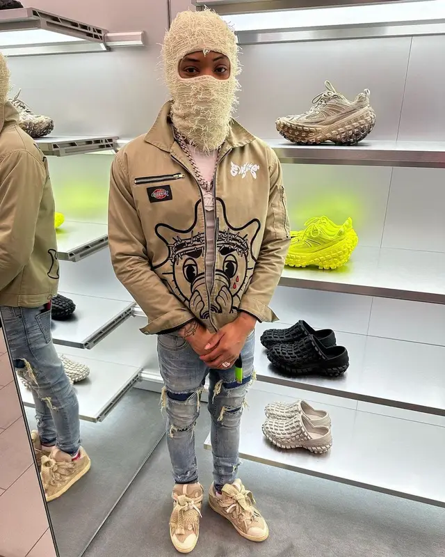 Lil Migo outfit in Glo Gang, Lanvin, and Lemeget, 2023