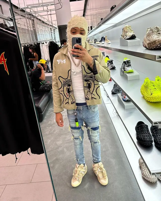Lil Migo outfit in Glo Gang, Lanvin, and Lemeget, 2023