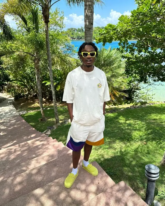 Lil Tjay outfit in Marni, Dior, and No Vacancy Inn, 2023