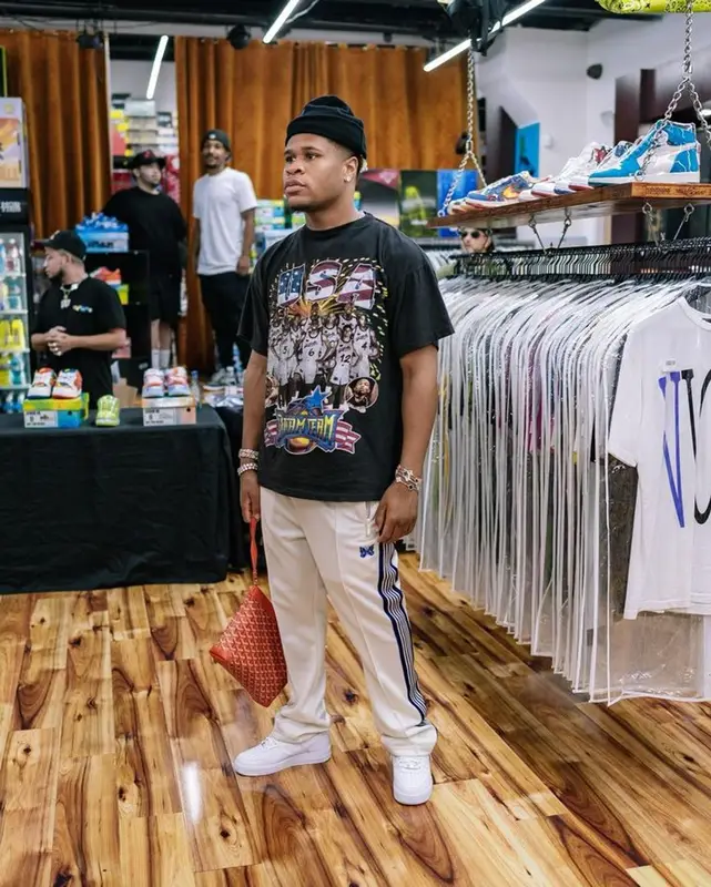 Devin Haney outfit in Vintage, Needles, and Goyard, 2023