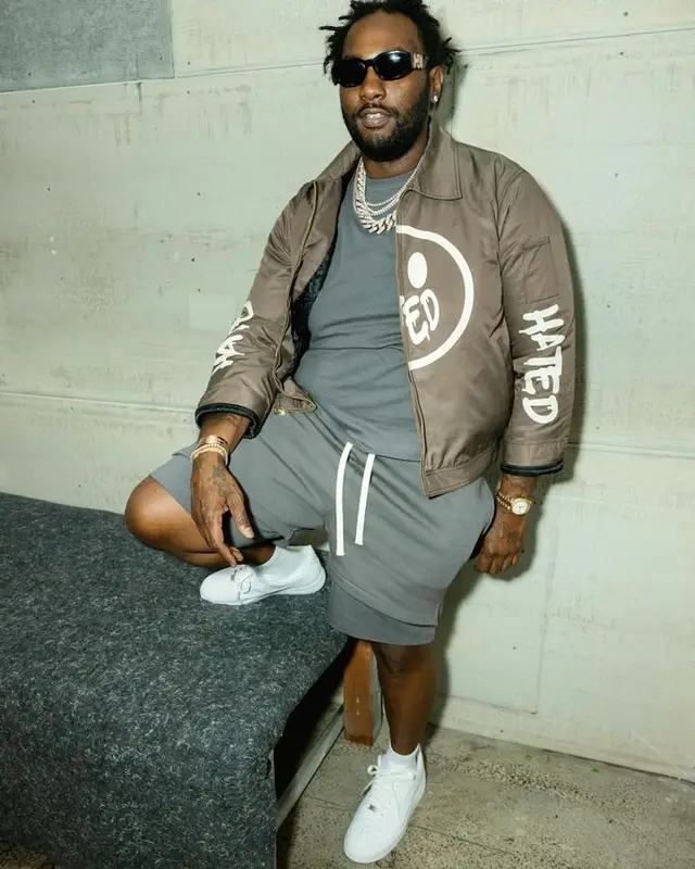 Peezy outfit in Hated Apparel, Nike, and Versace, 2023