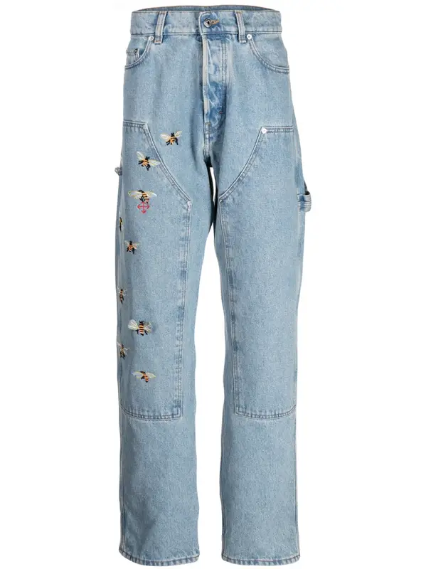 Off-White Carpenter Bee-Embroidered Straight-Leg Jeans $2775