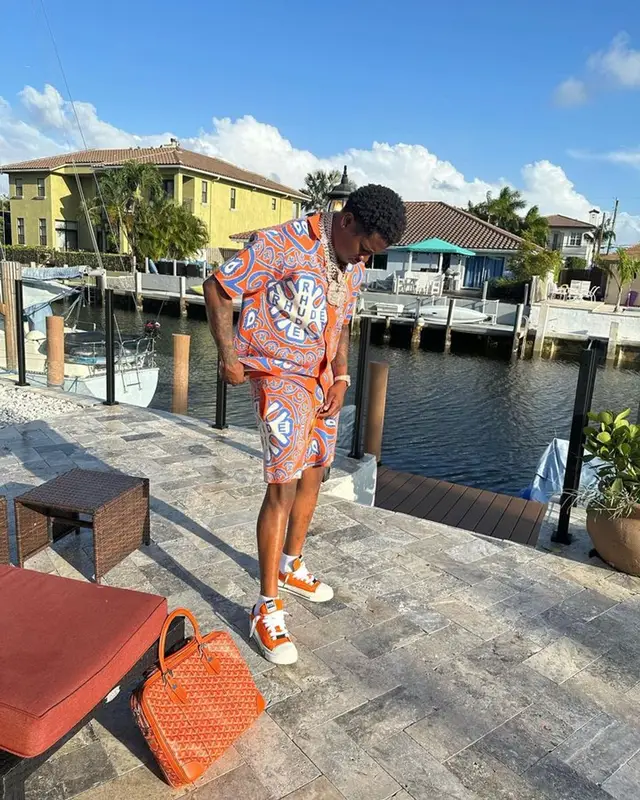 Real Boston Richey outfit in Rhude, Nahmias, and Goyard, 2023