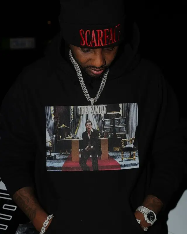 Fabolous outfit in Nike, Supreme, and Hanes, 2023