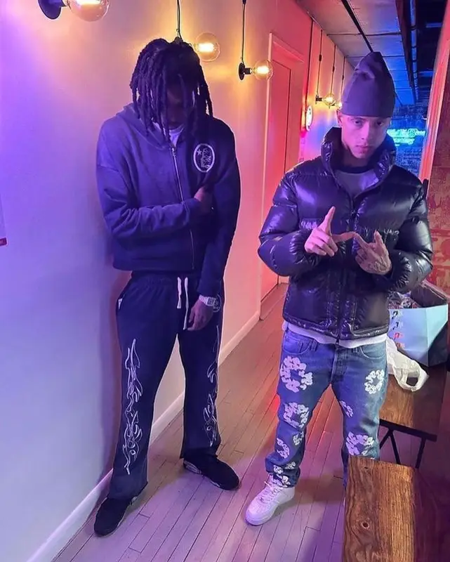 Central Cee outfit in Moncler, Levi’s, and Denim Tears, 2023