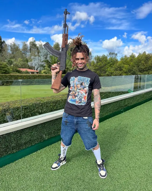 Lil Pump outfit in Lex Cheese Burgers, Chrome Hearts, and Nike, 2023