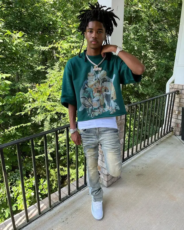 Lil Darius outfit in Polo Ralph Lauren, Tulones, and Jordan, 2023