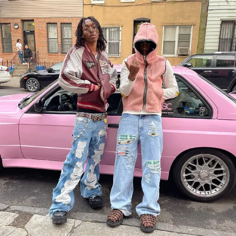 Lil Tecca outfit in Marithe + Francois Girbaud, Givenchy, and Chrome Hearts, 2023