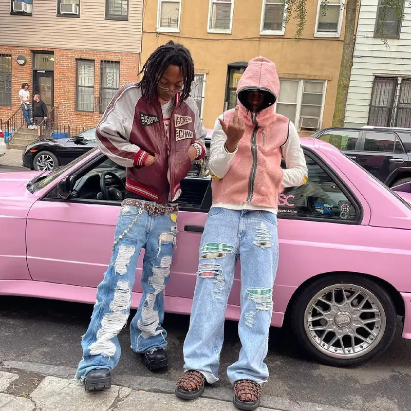 Lil Tecca outfit in Marithe + Francois Girbaud, Givenchy, and Chrome Hearts, 2023