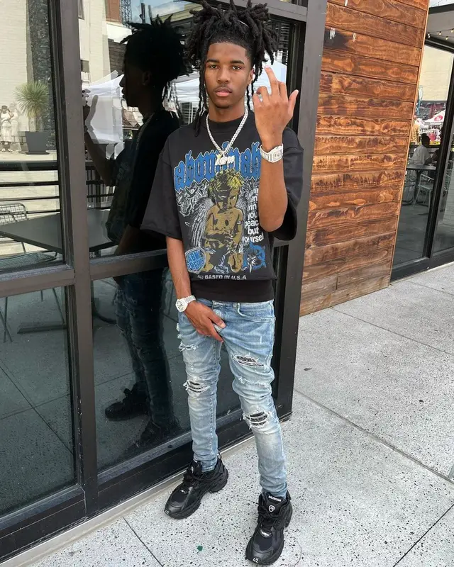 Lil Darius outfit in Amiri and Balenciaga, 2023