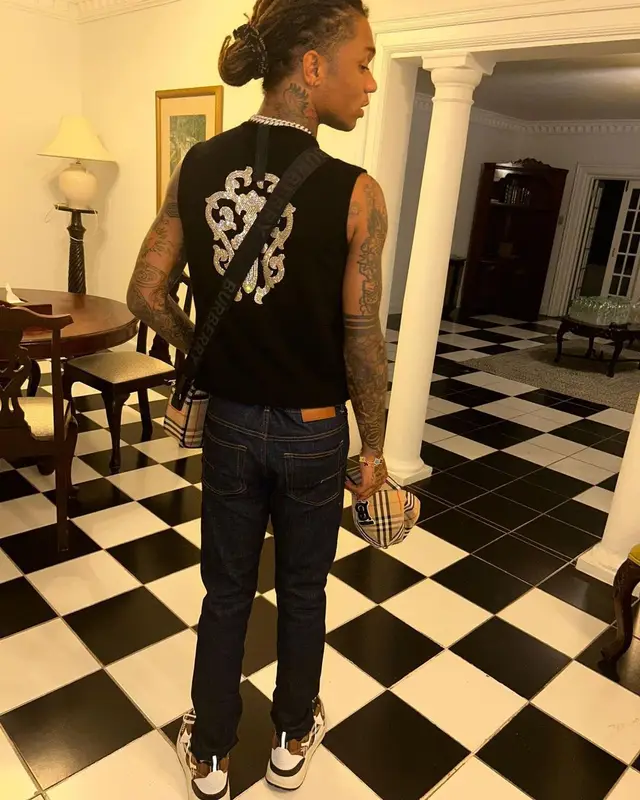 Swae Lee outfit in Burberry and Tom Ford, 2023