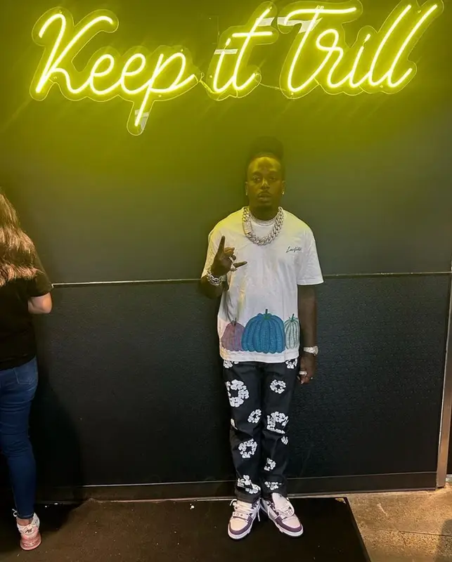 Sauce Walka outfit in Louis Vuitton, Levi’s, and Denim Tears, 2023