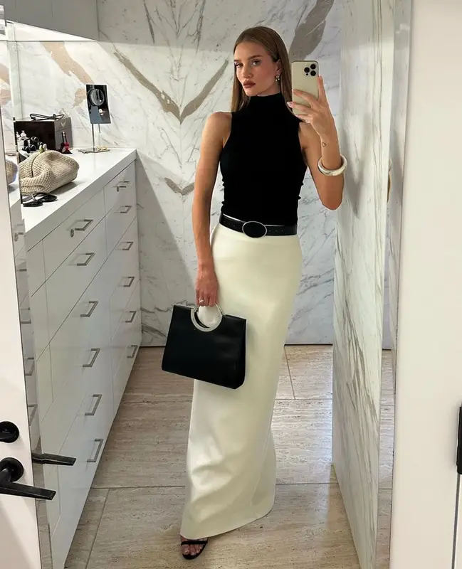 Rosie Huntington-Whiteley outfit in Nili Lotan, The Row, and Wardrobe.NYC, 2023