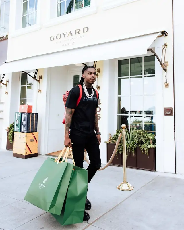 Polo G outfit in Louis Vuitton and Amiri, 2023