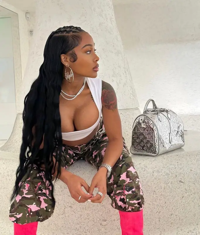 Jayda Wayda outfit in Danielle Guizio, Pretty Little Thing, and Louis Vuitton, 2023