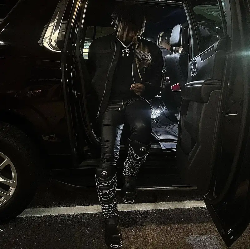 Ken Carson outfit in Vetements, Rick Owens, and New Rock, 2023
