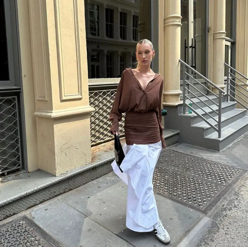 Meredith Duxbury outfit in Helsa Studio, Adidas, and Saint Laurent, 2023