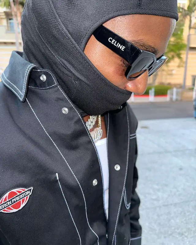 Jacquees outfit in Heron Preston and Celine, 2023