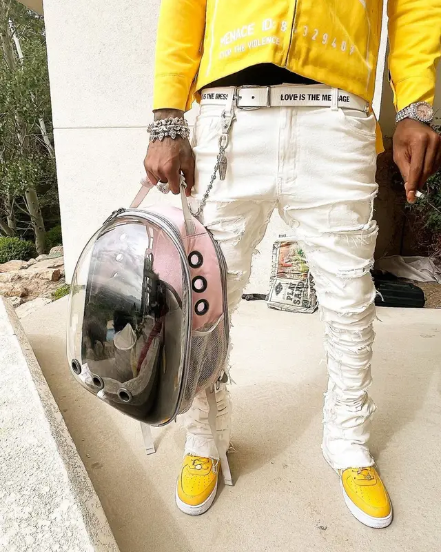NBA YoungBoy outfit in Amilli Atelier, Polo Ralph Lauren, and Nike, 2023