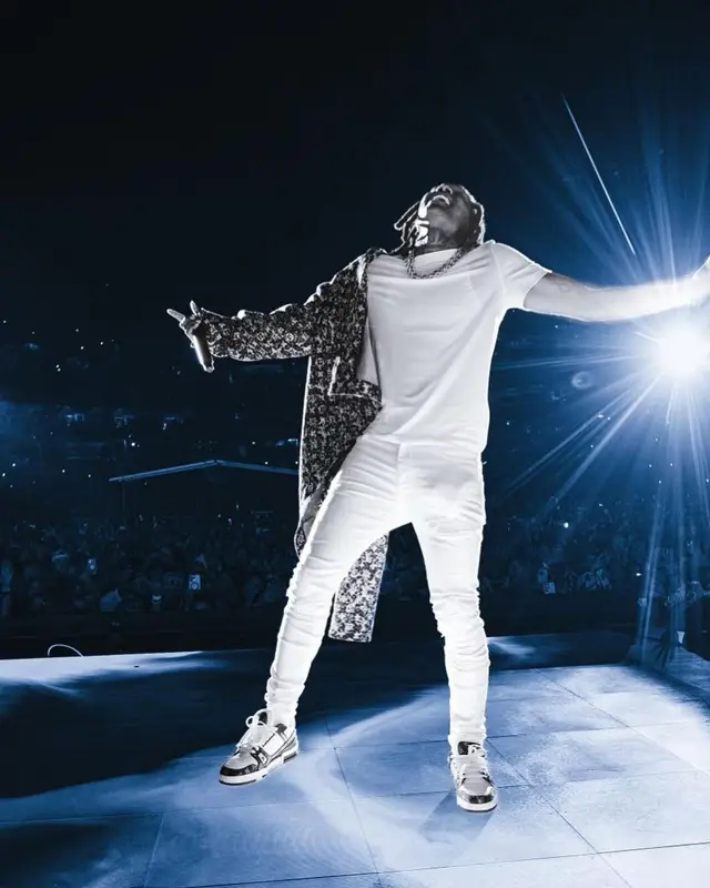 Lil Durk outfit in Louis Vuitton and Amiri, 2023