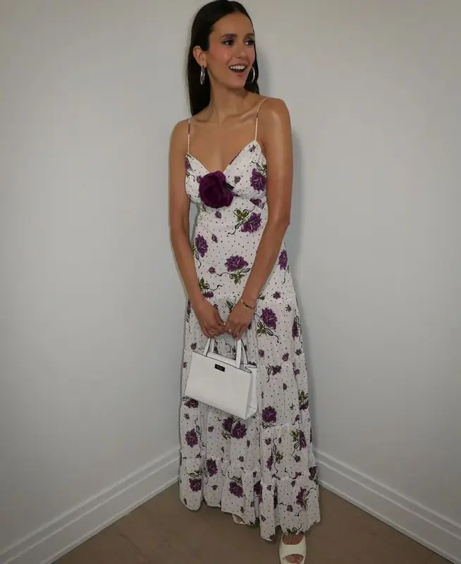 Nina Dobrev outfit in Kate Spade, Jennifer Fisher, and RODARTE, 2023