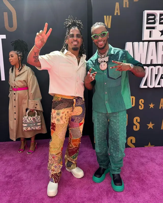 Toosii outfit in Marine Serre and Bottega Veneta, 2023