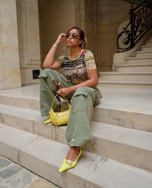Jordyn Woods outfit in Miu Miu and By Far, 2023