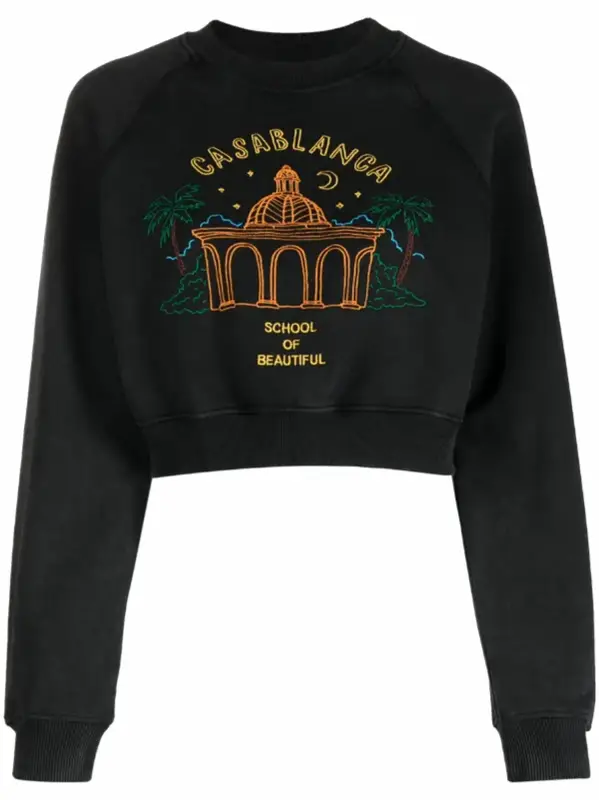 Casablanca Embroidered Cropped Black Sweatshirt $477