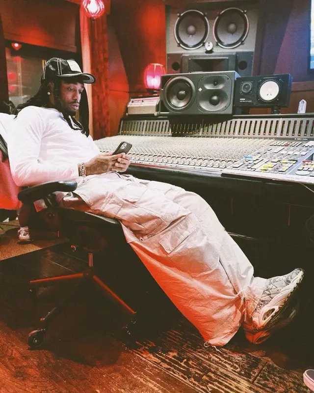 Quavo outfit in Balenciaga, Nike, and True Religion, 2023