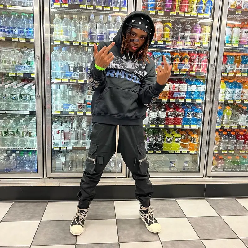 Eem Triplin outfit in Rhude, Rick Owens, and No Name, 2022