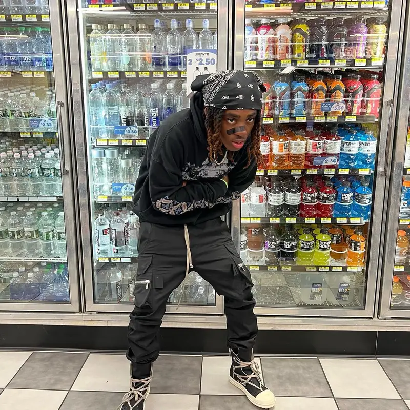 Eem Triplin outfit in Rhude, Rick Owens, and No Name, 2022