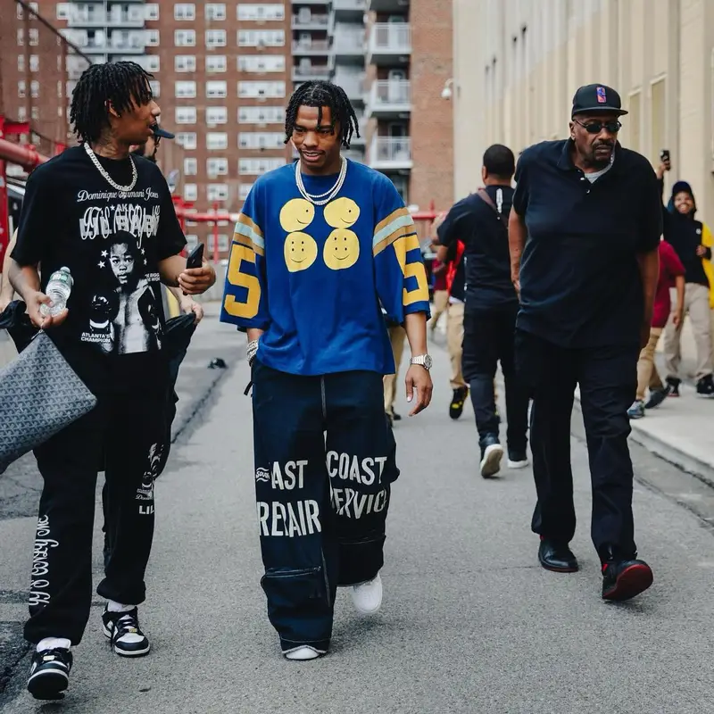 Lil Baby outfit in Kapital and Nike, 2023