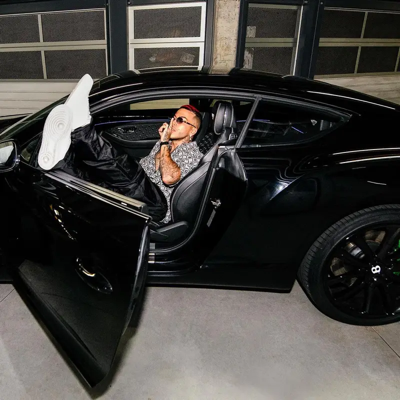 Sfera Ebbasta outfit in Marine Serre, Nike, and Chrome Hearts, 2023