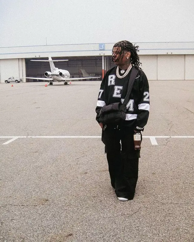Rylo Rodriguez outfit in Readymade, Rick Owens, and Bottega Veneta, 2023