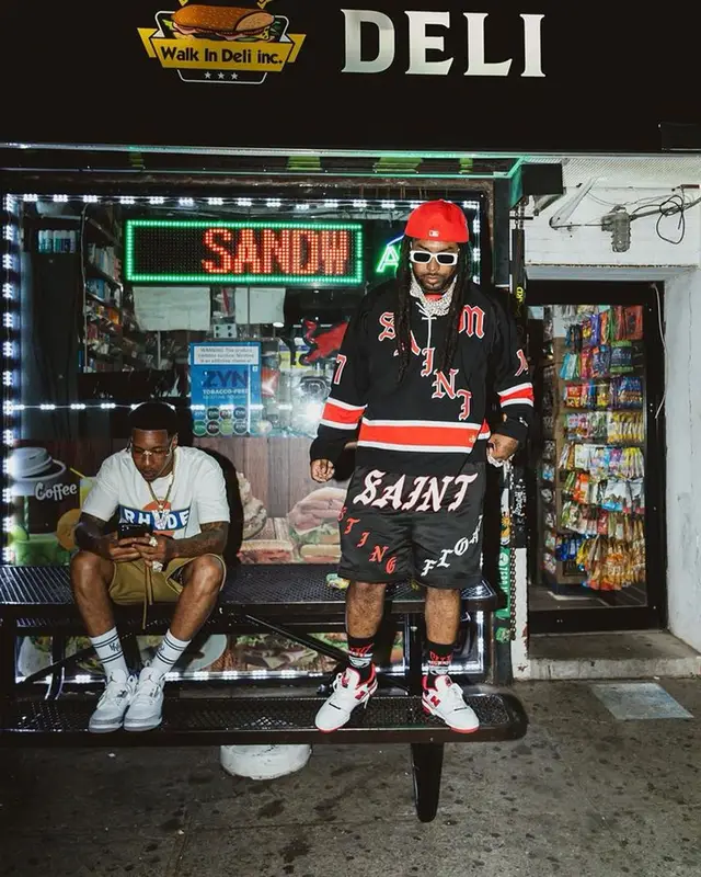 Icewear Vezzo outfit in Saint Michael, New Balance, and New Era, 2023