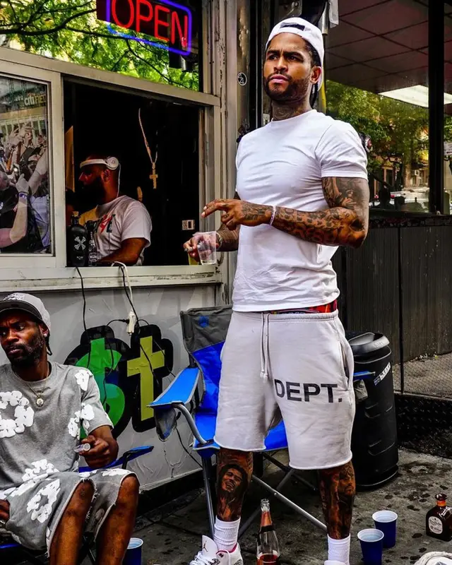Dave East outfit in Jordan and Gallery Dept., 2023