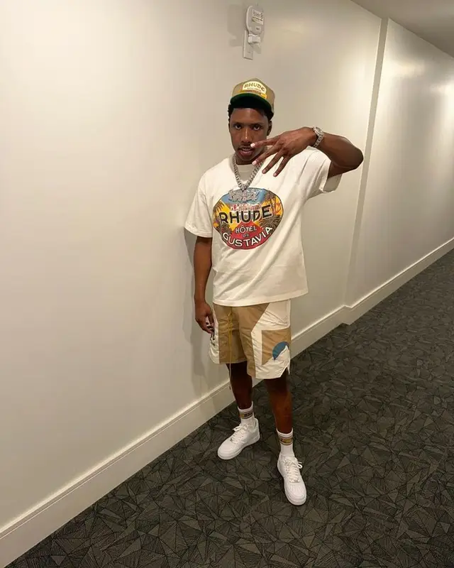 Rob49 outfit in Nike and Rhude, 2023