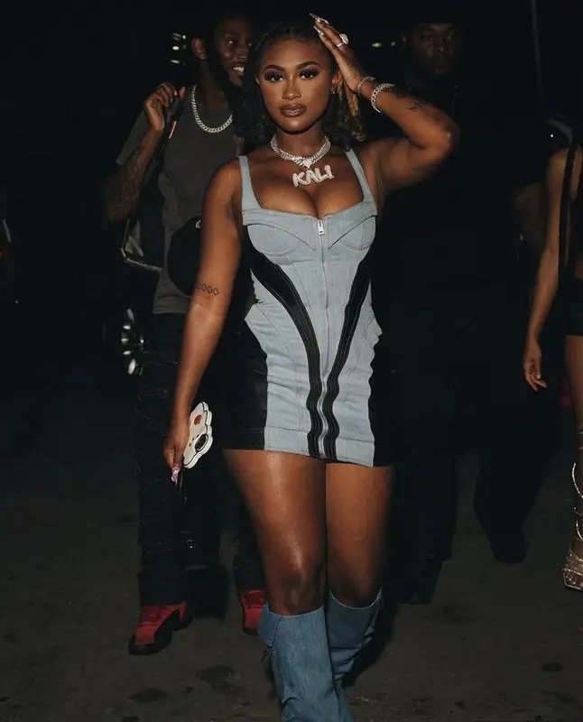 kaliii outfit in The Attico, Jacquemus, and Mugler, 2023