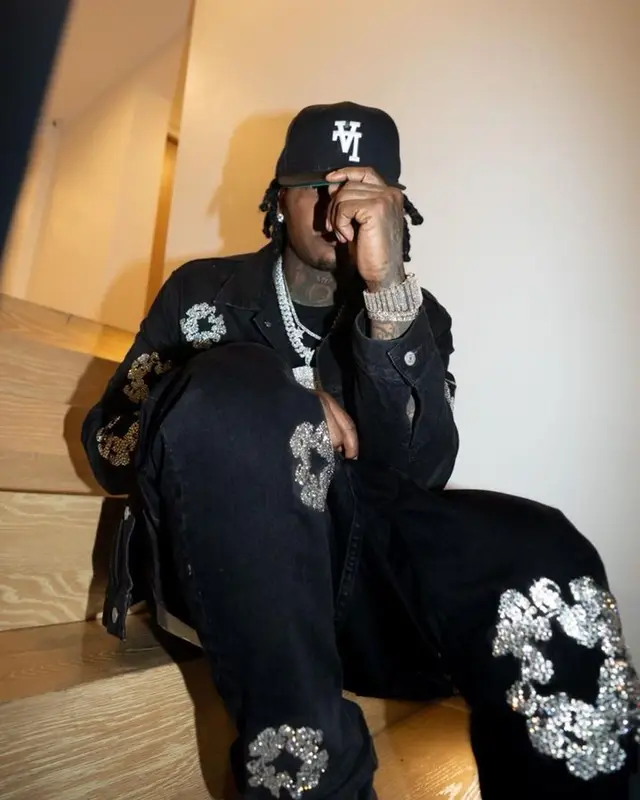 Moneybagg Yo outfit in Denim Tears and Kill the Hype, 2023