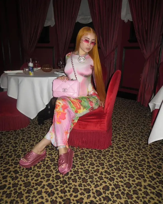 Ice Spice outfit in Jean Paul Gaultier, Chanel, and Gucci, 2023