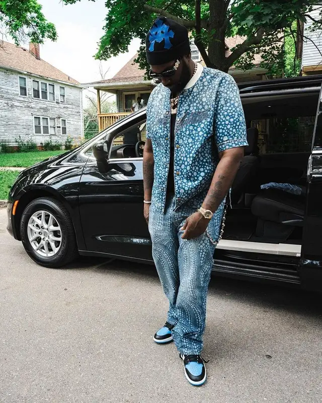 Peezy outfit in Louis Vuitton, Versace, and Chrome Hearts, 2023