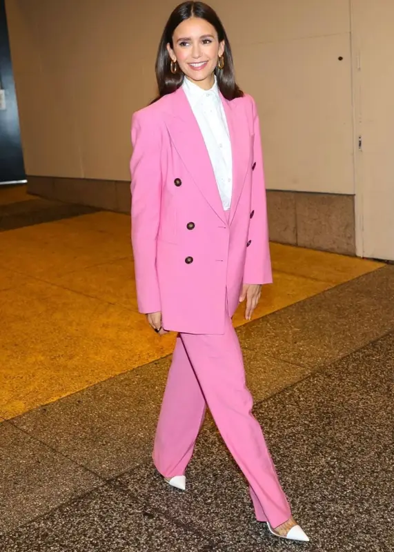 Nina Dobrev outfit in The Andamane and Gianvito Rossi, 2023