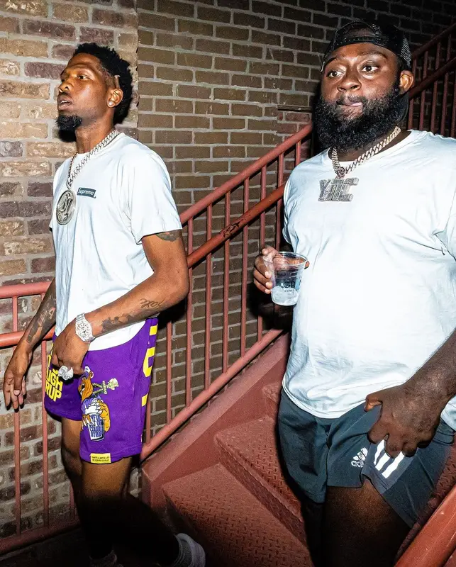 BlocBoy JB outfit in Supreme, Awful Lot of Cough Syrup, and Nike, 2023