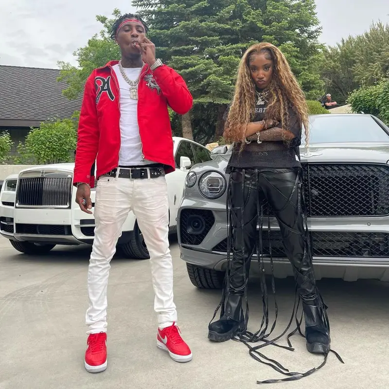 NBA YoungBoy outfit in Purple Brand, Nike, and Supreme, 2023